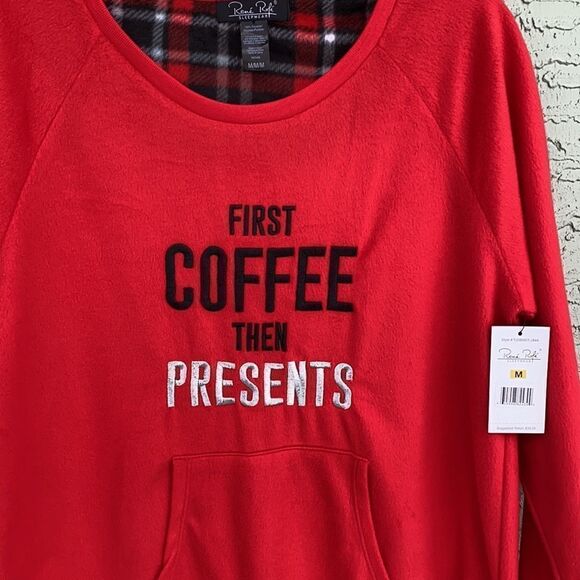 Rene Rofe Sleepwear NWT Sz M Red Fleece Nightshirt With Kangaroo Pocket - Picture 6 of 12
